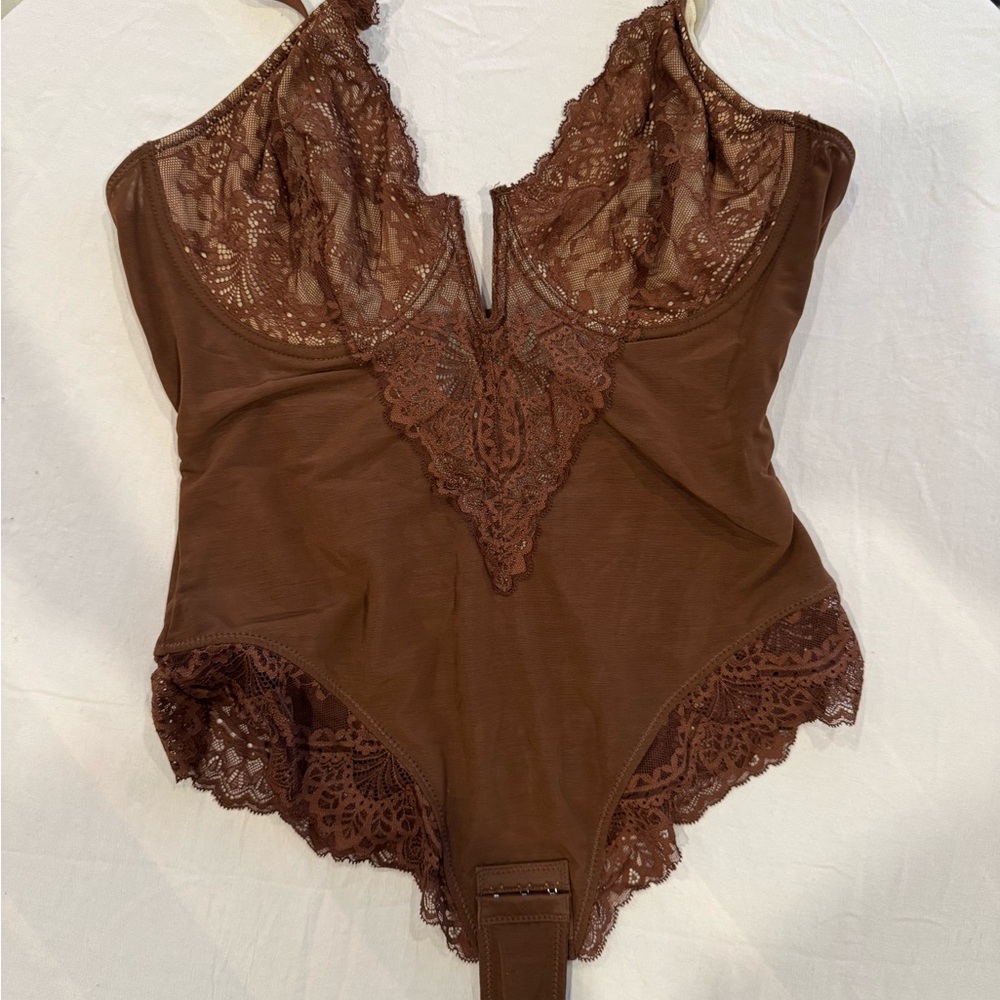 Popilush women xxl sexy Brown Lace Shapewear Bodysuit